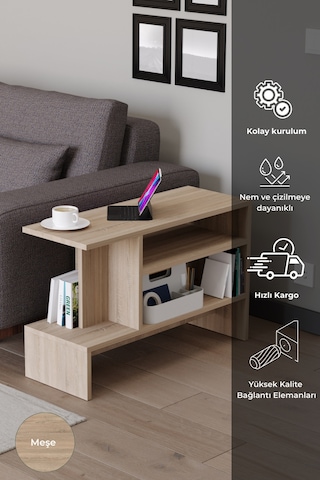 Sümela Raflı Yan Sehpa - Gazetelik, Dergilik, Kitaplık Meşe