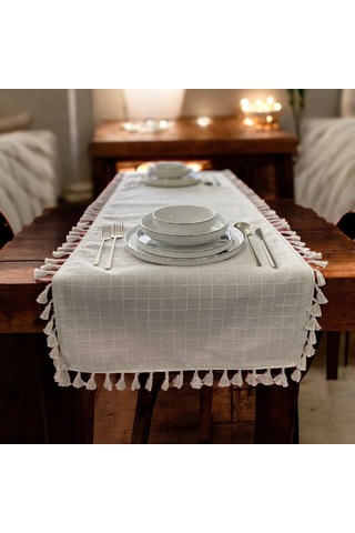 Natural, %100 Organik Pamuklu, Kenar Püsküllü, Naturel Keten Runn Diğer