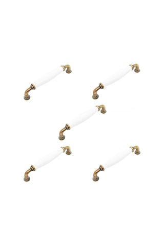 5 Adet Porselen Mobilya Dolap Kulp 128 Mm Antik Sarı