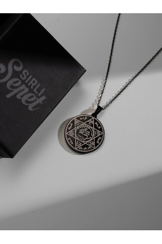 Siyah Kaplama Mührü Süleyman Yazılı Çelik Kolye 30mm Çok Renkli