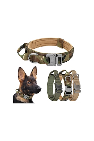 Geeroyoo Taktik Köpek Tasması: Dayanıklı Nylon, Hızlı Açılır Toka, Kontrol Kolu, D-halkalı, Yama Yapışkanlı, Boyut M 36-48cm Çok Renkli