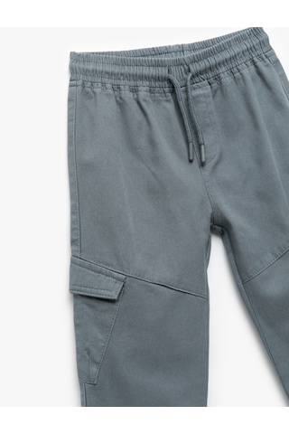 Koton Pamuklu Gabardin Beli Bağcıklı Kargo Cepli Jogger Pantolon Mavi 6wmb40005tw Mavi