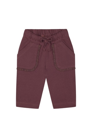 Antebies Organik Gots Sertifikalı Bordo, Dantel Detaylı Cepli, Bel Lastikli Bağcıklı Bebek Pantolonu