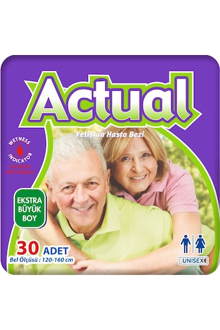 Actual Extra Büyük Boy Yetişkin Hasta Bezi XL Beden 30'Lu