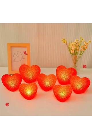 Led Işıklı Kırmızı Kalp Gece Lambası 12'li Paket Tdrtr