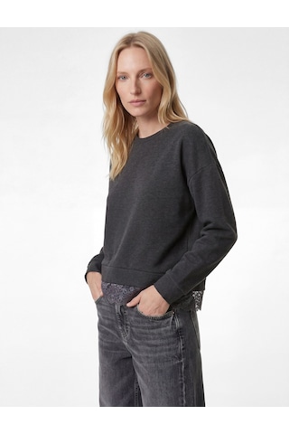 Koton Uzun Kollu Bisiklet Yaka Dantel Detaylı Sweatshirt Antrasit 6sak40070ek
