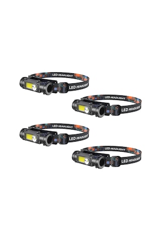 Qingmipy Ayarlanabilir Bantlı 4'lü Led Kafa Lambası Seti, Uzak-yakın Çift Işık Ve 180 Dönebilir Başlık Siyah