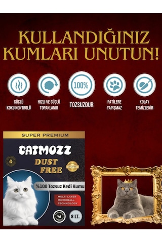 Catmozz Dust Free Tozsuz Süper Premium Aktif Karbon Topaklaşan Kedi Kumu 8 L