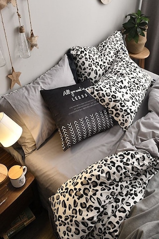 İqon Leopar Premium Cotton 64S Lastikli Çarşaflı Çift Kişilik Nevresim Takımı Siyah
