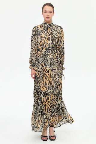 Leopar Desenli Empirime Elbise Kahve Kahve