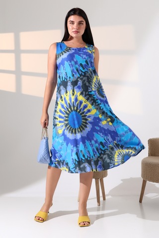 Likapa Yazlık Askılı Viskon Elbise 2691 Mavi Sarı Batik