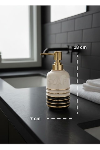 Lumina Gold Lüks Porselen Sıvı Sabunluk - Altın Çizgili Banyo Aksesuarı Siyah