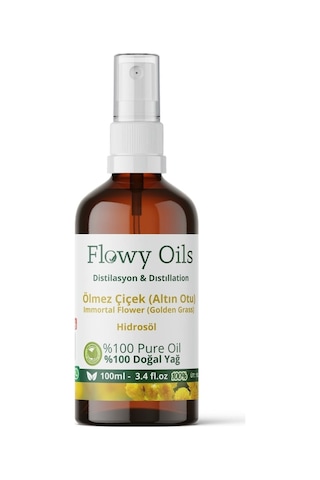 Flowy Oils Ölmez Çiçek + Altın Otu Suyu Cam Şişe 100 ML