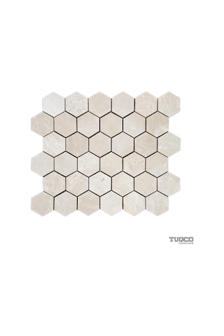 Tuqco Doğal Taş 2 Altıgen Bej Cilalı Mermer Mozaik Fileli