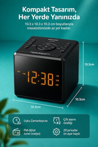 Philips Tar4500/10 Fm Saatli Radyo Çift Alarm Büyük Led Ekran Usb-c Telefon Şarjlı Dijital Çalar Saat