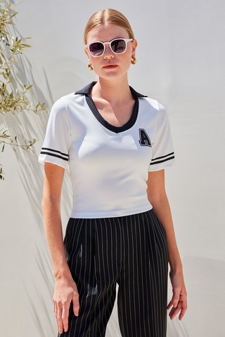 Bigdart 4320 Polo Yaka Basic Triko Bluz - Beyaz 001