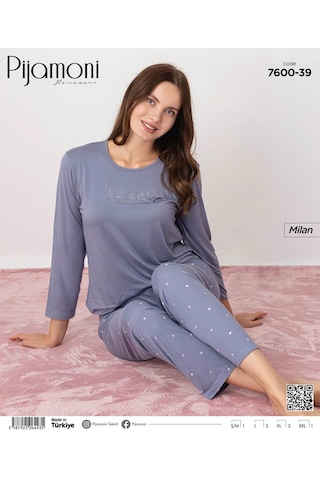 Pijamoni Kadın Milan Bisiklet Yaka Uzun Kol İnce Pijama Takımı 7600/39 - 1 Adet Lila