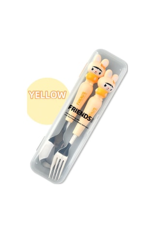 Sarı Renk Kedi Figürlü Premium Çocuk Bpa Free Paslanmaz Çelik Uçlu Çatal-kaşık Set 24+ Ay