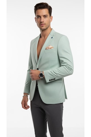 Plus Scorpion Erkek Pamuklu Penye Likralı Tek Düğmeli Çift Yırtmaçlı Blazer Ceket Mint