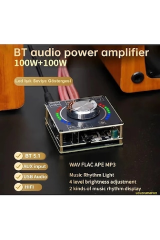 Bluetooth 5.1 100w+100w 2.0 Kanal Dijital Hifi Stereo Ses Amplifikatörü Usb+aux