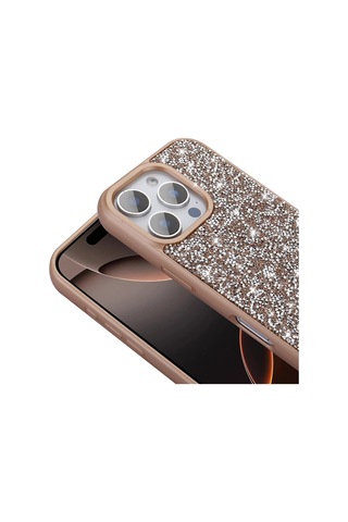 Zore Apple Uyumlu iPhone 16 Pro Max Kılıf Parlak Taşlı Tasarım Pırlanta Kapak - Gold Gold