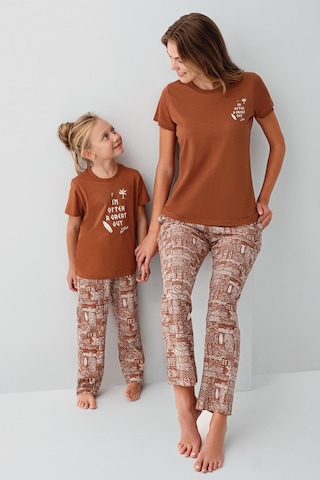 Arnetta Premium Garson Kız Çocuk Cool Summer Rahat Kalıp %100 Pamuk Kısa Kollu Aile Pijama Takım Krem