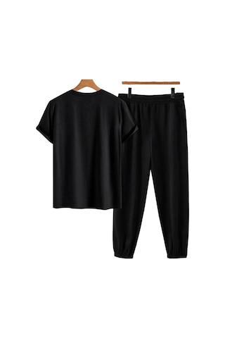 Tarzsokak Unisex Bisiklet Yaka Slogan Baskılı Siyah Tişört Ve Siyah Eşofman Altı 2'li Set A