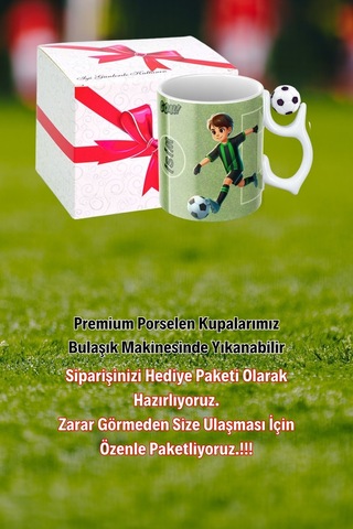 Siyah Beyaz Futbol Toplu Yeşil Siyah Forma Oyunculu Taraftar İsimli Baskılı Kupa Bardak Beyaz