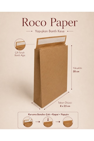 Yapışkan Bantlı Kraft Kese Kağıdı, Kraft Renk, 25x8x30 Cm - 24'lü Paket, Hediye Ve Kargo Zarfı