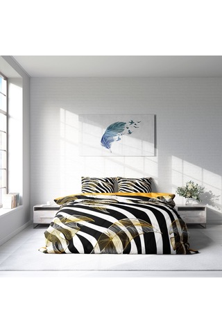 Monohome Zebra Feather 3D Pamuk Saten Çift Kişilik Nevresim Takım Zebra