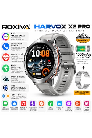 Harvox X2 Pro Tank 1.73" Amoled Ekran Profosyonel Akıllı Saat (İthalatçı Garantili)
