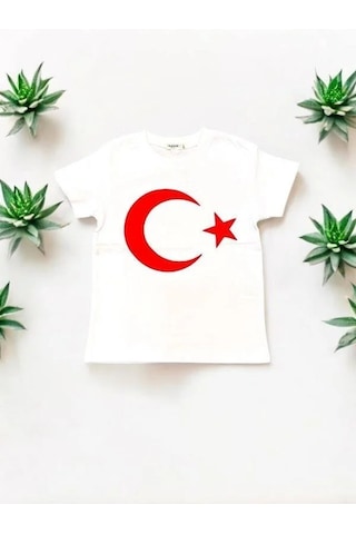 Breeze Çocuk Ay Yıldızlı Pamuklu Yarım Kol Tshirt-13374 Beyaz