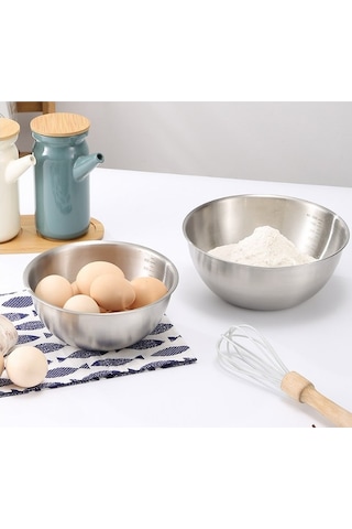 Qerhome 2'li Paslanmaz Çelik Inox Karıştırma Kabı 1800-3300 Ml 23-27 Cm Gümüş