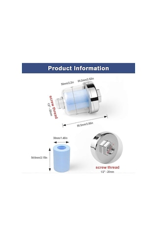 1/2 İnç Bağlantılar İçin 2'li Duş Filtresi Paketi, 10 Değiştirilebilir Mavi Filtreli Duş Filtresi - Dd