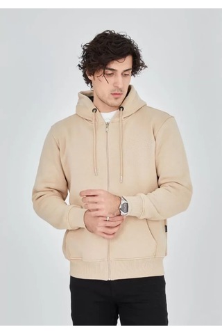 Modi Unisex Tam Fermuarlı Kapşonlu Sweatshirt - Bej Bej L