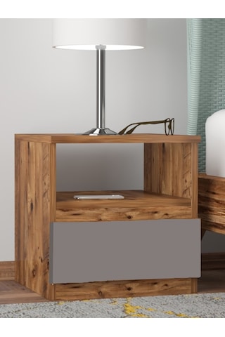 Umut Komodin Antrasit Gri - Atlantik Çam 45 Cm 1 Çekmeceli