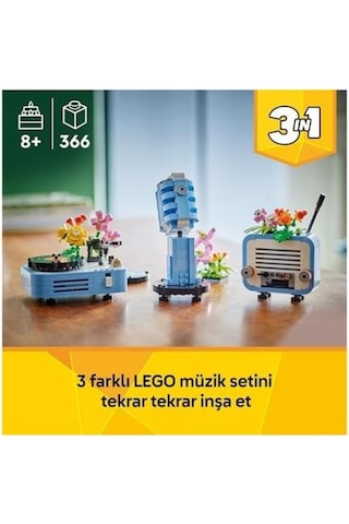 Creator 3 Ü 1 Arada Çiçekli Pikap 31172-8 Yaş Ve Üzeri Kız Ve Erkek Çocuklar Için Radyo Ve Mikrofona Dönüşebilen Yaratıcı Oyuncak Yapım Seti, Müzik Oyuncakları Yaratıcı Hediye Fikri 366 Parça