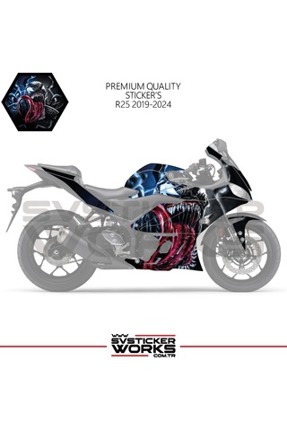 Yamaha R25 Sticker Kaplama Venom Kaplama Modeli Hazır Kit 2019 / 2024 Uyumlu Siyah