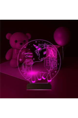 Luvivia Unicorn At Çocuk Odası Hediye Kişiye Özel 3d Lamba - Masa Gece Lambası Şeffaf