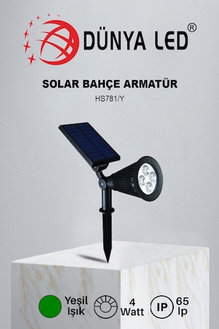 Hs.781-Y 7W Solar Bahçe Armatür Yüksek Lümen Yeşil Işık Rengi (548314026) Diğer
