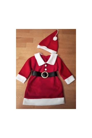 Pazarız Kız Çocuk Noel Elbise Noel Baba Kıyafeti Kostümü Kırmızı-beyaz