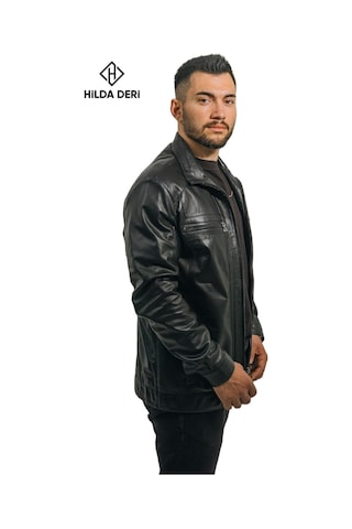 Hilda Deri Cengiz Khan Siyah Hakiki Deri Erkek Ceket 001