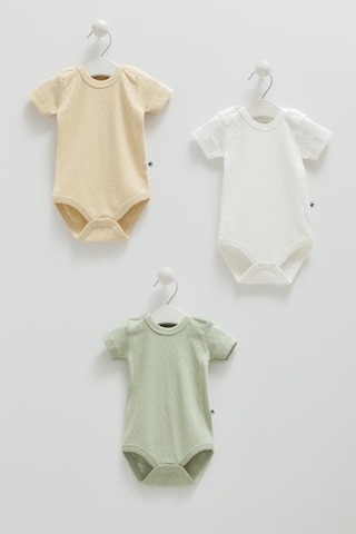 Kıpırık Baby Erkek Bebek 3'lü Body Hardal Ekru Veyeşil -1301 Yeşil