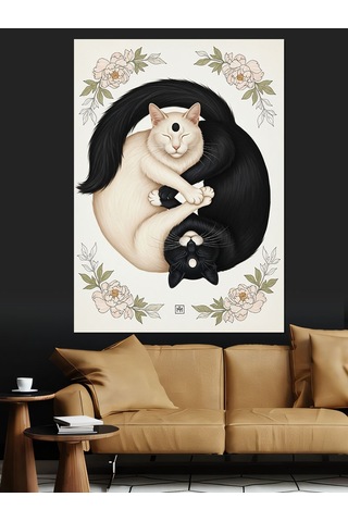 Ahşap Tablo Yin Yang Kedi Felsefesi Hayvan Tabloları