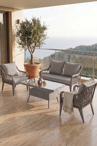 Tulipa Serisi 1.Sınıf 2+1+1 Gri Rattan Gri Minder Bahçe Balkon Oturma Koltuk Takımı