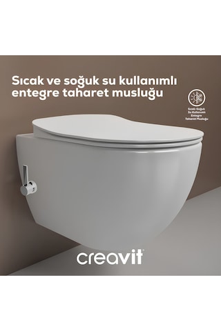 Creavit Free Entegre Ara Musluklu Kanallı Asma Klozet Fe320, Creavit Free Duck Duroplast Yavaş Kapak Beyaz