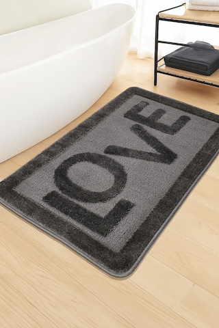 Doğal Kaymaz Taban Banyo Paspas Uzun Ömürlü Yumuşak Dokulu Su Emici Yıkanabilir Love 60x100 Antrasit