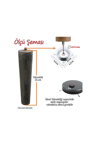 8 Adet Ahşap Ayak 15 Cm Siyah M8 Civatalı Bağlantı Aparatlı Dolap Mobilya Koltuk Kanepe Destek Ayağı Ayakları Siyah