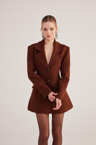 Holly Lolly Belden Oturmalı Fit Kesim Deja Blazer Ceket Kahve
