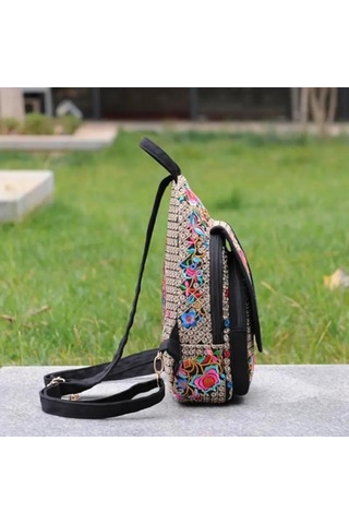 Yogodlns El Yapımı Işlemeli Tasarım Kanvas Sırt Çantası Kadın Küçük Etnik Sırt Çantası Sırt Çantası Kadın Seyahat Çok Fonksiyonlu Omuz Göğüs Çantası Renk
